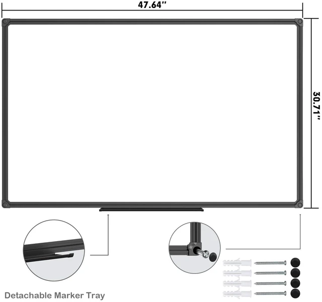Alt view image 6 of 7 - Magnetic Whiteboard, Dry Erase Board 48 x 31 Inch Black Aluminum Frame Wall Mounted Board for Office Home and School