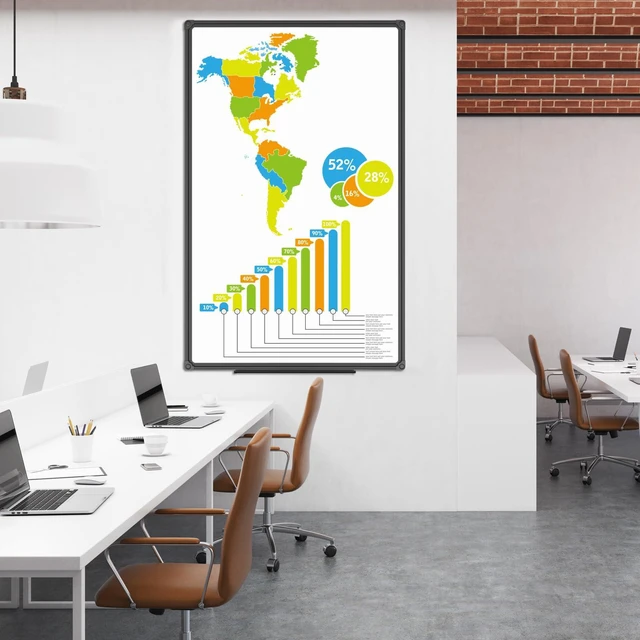 Alt view image 5 of 7 - Magnetic Whiteboard, Dry Erase Board 48 x 31 Inch Black Aluminum Frame Wall Mounted Board for Office Home and School