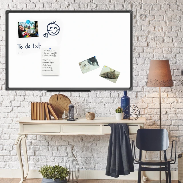 Alt view image 7 of 7 - Magnetic Whiteboard, Dry Erase Board 48 x 31 Inch Black Aluminum Frame Wall Mounted Board for Office Home and School