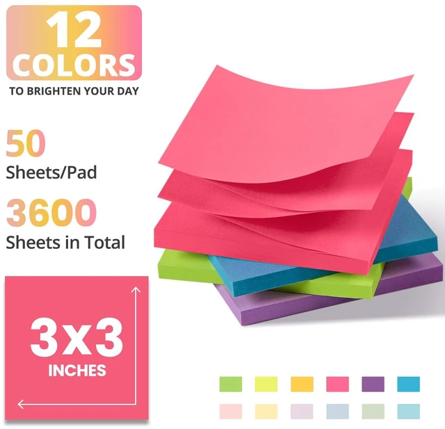 Alt view image 2 of 7 - 72 Pads Pop Up Sticky Notes, 3x3 Inches, Accordion Self-Stick Notes Accordion Sticky Notes Refill for Dispenser, Bulk Sticky Notes for Office, Home, School, Meeting & Reminders, Bright