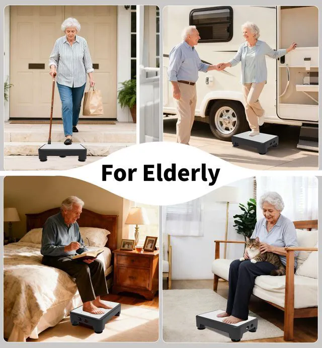 Alt view image 6 of 7 - 5-Level Adjustable Step Stool, 700 LBS Capacity Safety Bed Step for Seniors, Exercise Setp Platform, Portable Stair Assist for Elderly, Wide Step up for Kitchen, Car, Bedside & Shower, White