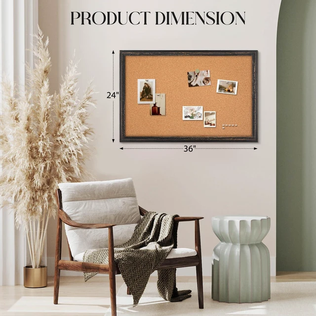 Alt view image 5 of 7 - Cork Board Bulletin Board, 36"x24" Corkboard for Wall Rustic Black Wooden Frame, Decorative Pin Board, Message Board, Notice Board, Vision Board for Home, Office, Kitchen