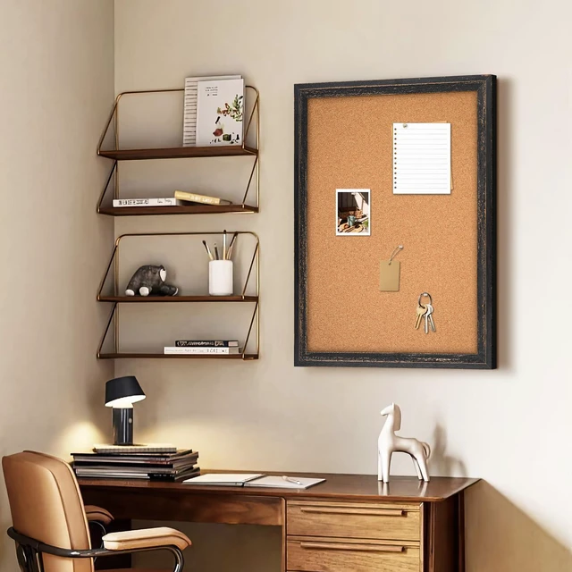 Alt view image 7 of 7 - Cork Board Bulletin Board, 36"x24" Corkboard for Wall Rustic Black Wooden Frame, Decorative Pin Board, Message Board, Notice Board, Vision Board for Home, Office, Kitchen