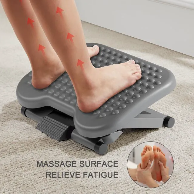 Alt view image 3 of 7 - Adjustable Foot Rest for Under Desk with 3 Height Position, Gray 18×13 inch platform, massage texture, ±30° tilt, large non-skid surface, pre-assembled for use, washable and odorless