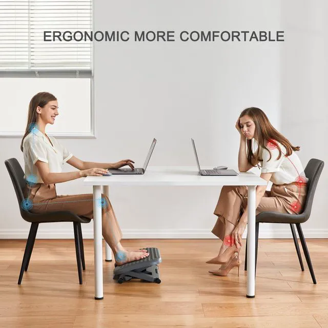 Alt view image 4 of 7 - Adjustable Foot Rest for Under Desk with 3 Height Position, Gray 18×13 inch platform, massage texture, ±30° tilt, large non-skid surface, pre-assembled for use, washable and odorless