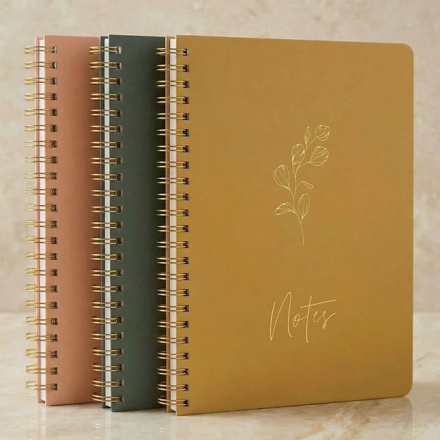 Main image of Aesthetic Spiral Notebook Set of 3 - Cute 8x6 College Ruled Journals College Ruled Journals with Pockets - Perfect for Women to Stay Organized at Work or School
