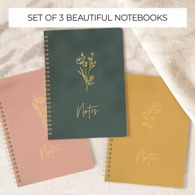 Alt view image 4 of 7 - Aesthetic Spiral Notebook Set of 3 - Cute 8x6 College Ruled Journals College Ruled Journals with Pockets - Perfect for Women to Stay Organized at Work or School