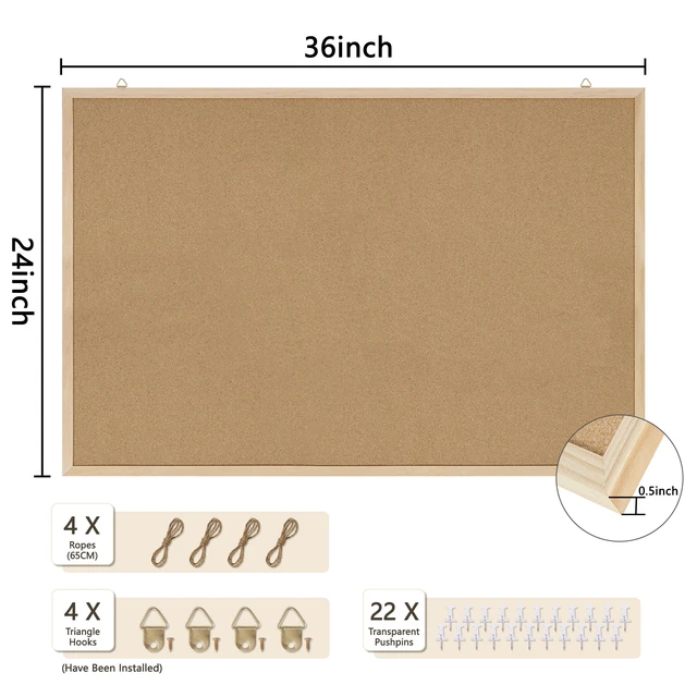 Alt view image 2 of 7 - Bulletin Board for Office with Pin Oak Wood Boards 2Pack,36x24 Cork Board Message Board or Vision Board