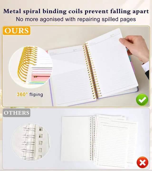 Alt view image 5 of 7 - 5 Subject Notebook College Ruled with Removable Pocket Dividers Tabs, 240 Pages Spiral Notebook 8.5 x 11, Lined Journal Notebook for Women, Hardcover Notebooks for Work School Note taking A4 Purple
