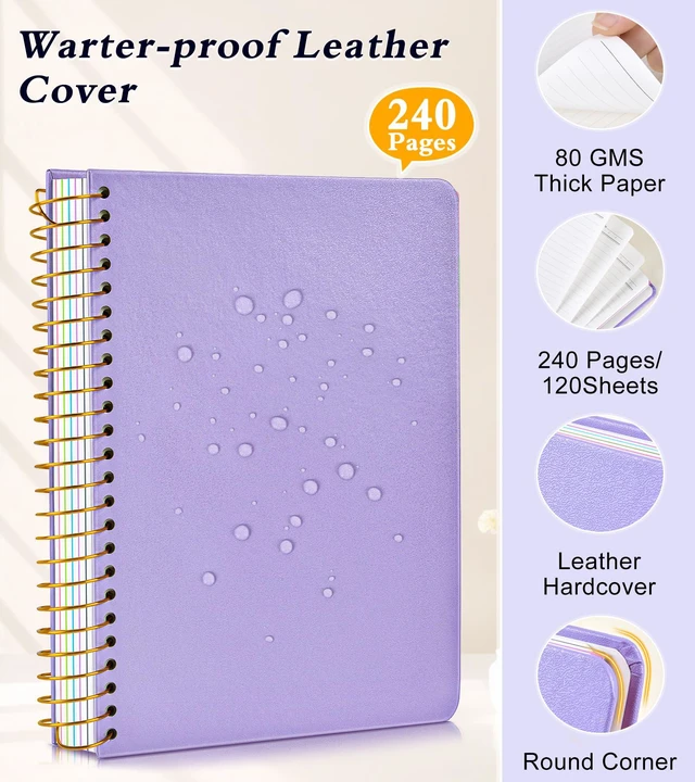 Alt view image 6 of 7 - 5 Subject Notebook College Ruled with Removable Pocket Dividers Tabs, 240 Pages Spiral Notebook 8.5 x 11, Lined Journal Notebook for Women, Hardcover Notebooks for Work School Note taking A4 Purple