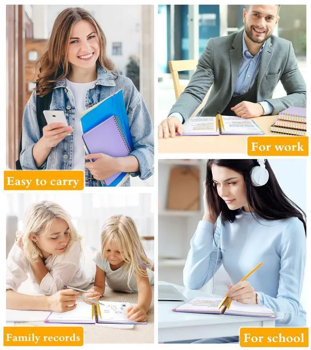 Alt view image 7 of 7 - 5 Subject Notebook College Ruled with Removable Pocket Dividers Tabs, 240 Pages Spiral Notebook 8.5 x 11, Lined Journal Notebook for Women, Hardcover Notebooks for Work School Note taking A4 Purple
