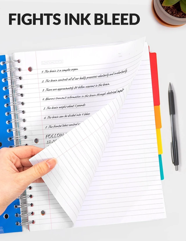 Alt view image 2 of 7 - Spiral Notebooks for Work with Removable Dividers & Tabs College Ruled 5 Subject, 300 Pages, 3 Hole Punched, Durable PP Cover, 8"x10.5" Notebooks for Office or School, Pink
