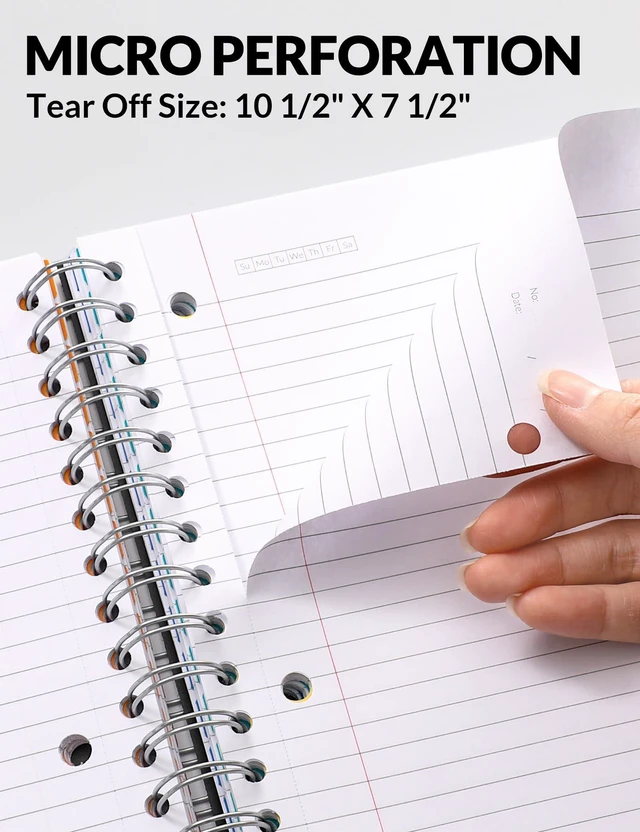 Alt view image 6 of 7 - Spiral Notebooks for Work with Removable Dividers & Tabs College Ruled 5 Subject, 300 Pages, 3 Hole Punched, Durable PP Cover, 8"x10.5" Notebooks for Office or School, Pink