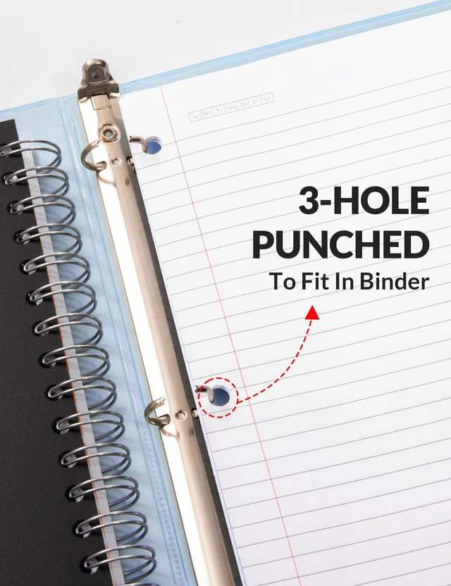 Alt view image 7 of 7 - Spiral Notebooks for Work with Removable Dividers & Tabs College Ruled 5 Subject, 300 Pages, 3 Hole Punched, Durable PP Cover, 8"x10.5" Notebooks for Office or School, Black