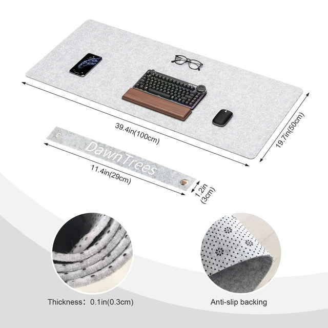 Alt view image 2 of 7 - Large Felt Desk Mat,39.4''x19.69'' Full Keyboard and Mouse Pad Non-Slip Computer Desk Mat for Home and Office,100x50CM Felt Desk Pad Protector (Light Gray)