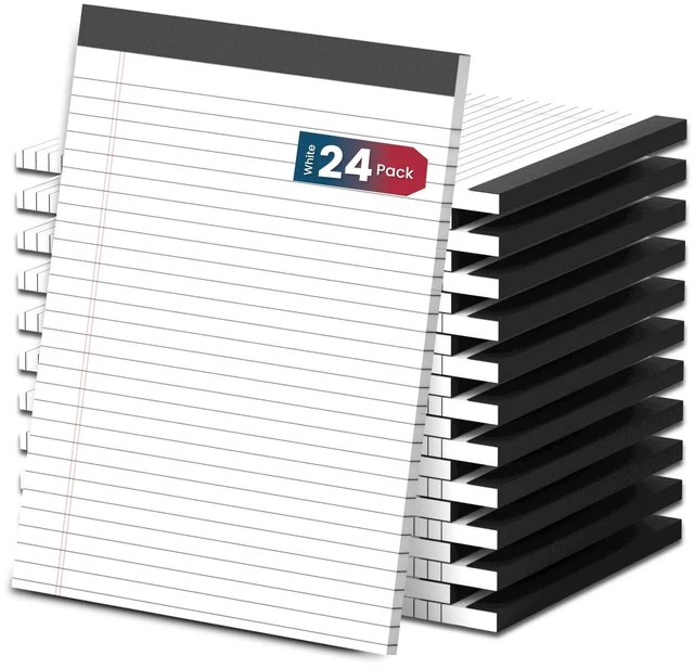 Main image of White Legal Note Pads 8.5 x 11'', 24 Pack Wide Ruled Lined Paper Note Pads Perforated Wide Ruled Lined Writing Pads 30 Sheets per Notepad Double-Side Printed Note Pad 8.5x11 for Home, Office, School