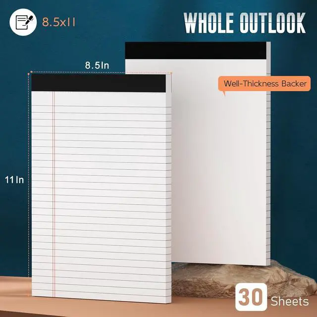 Alt view image 2 of 7 - White Legal Note Pads 8.5 x 11'', 24 Pack Wide Ruled Lined Paper Note Pads Perforated Wide Ruled Lined Writing Pads 30 Sheets per Notepad Double-Side Printed Note Pad 8.5x11 for Home, Office, School
