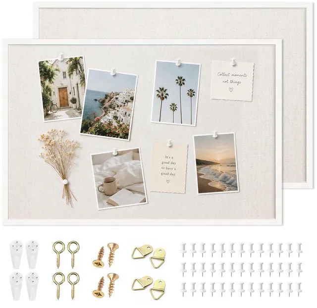 Main image of 2 Pcs Linen Cork Bulletin Board, 20"x 30" White Framed Cork Board, Vision Board, Ideal for School, Home, Office, Decor, School and Cubicle