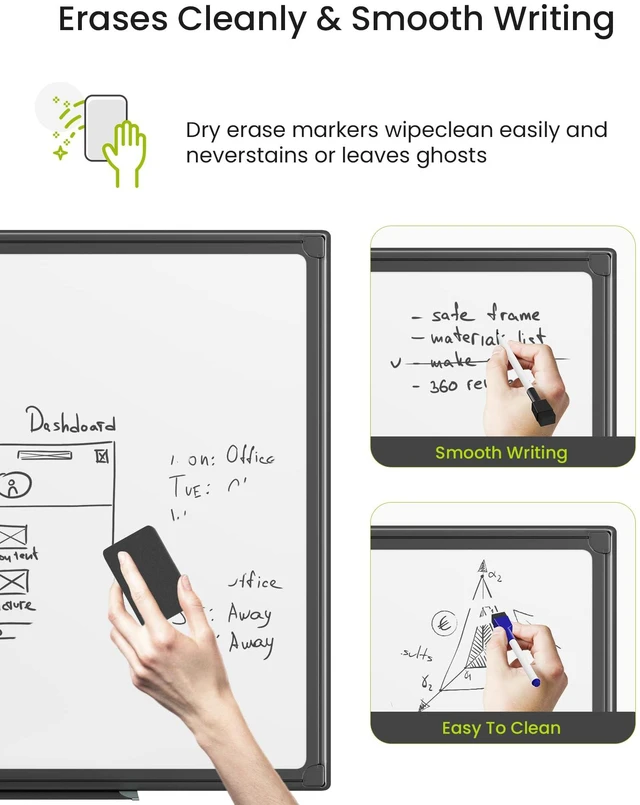 Alt view image 5 of 7 - 24" x 18" Magnetic Dry Erase Board for Wall, Whiteboard with Aluminum Frame, Markers, Magnets, Eraser & Tray Included, Dry Erase White Board for Office, School, Classroom & Home