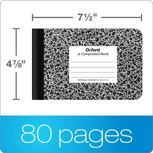 Alt view image 2 of 7 - Jr. Composition Notebooks, School Supplies, Notebooks for School, Half Size, 4-7/8 x 7-1/2 Inches, Wide Ruled Paper, 80 Sheets, Kids Journal, Black Marble Covers,(63773), (Pack of 24)