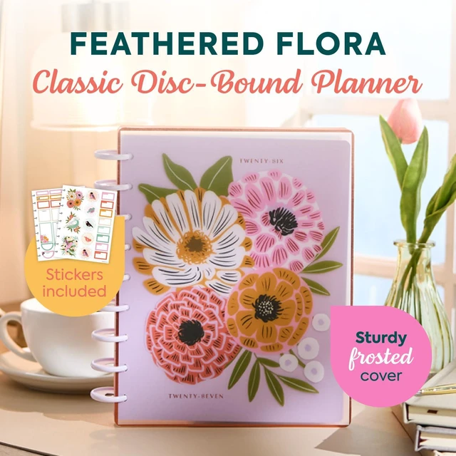 Alt view image 2 of 6 - Happy Planner Disc-Bound Planner July 2026June 2027, Classic Size Includes 3 extra months and 2 sticker sheets, 7" x 9.25", Horizontal Layout, Feathered Flora theme