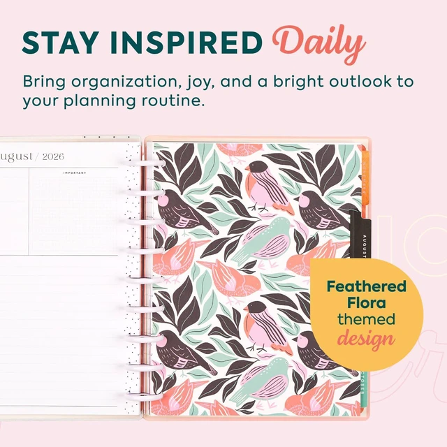 Alt view image 4 of 6 - Happy Planner Disc-Bound Planner July 2026June 2027, Classic Size Includes 3 extra months and 2 sticker sheets, 7" x 9.25", Horizontal Layout, Feathered Flora theme