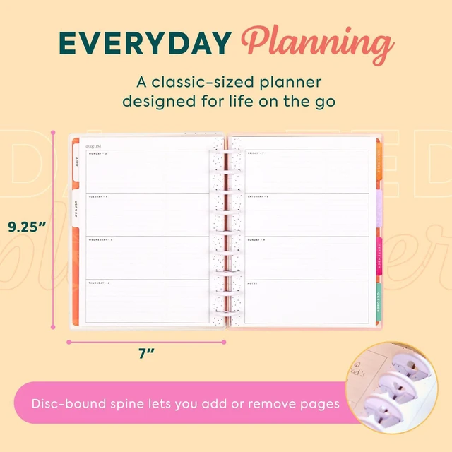 Alt view image 5 of 6 - Happy Planner Disc-Bound Planner July 2026June 2027, Classic Size Includes 3 extra months and 2 sticker sheets, 7" x 9.25", Horizontal Layout, Feathered Flora theme