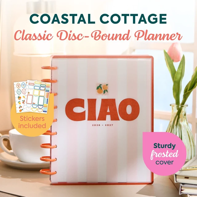 Alt view image 2 of 6 - Happy Planner Disc-Bound Planner July 2026June 2027, Classic Size Includes 3 extra months and 2 sticker sheets, 7" x 9.25", Horizontal Layout, Coastal Cottage theme