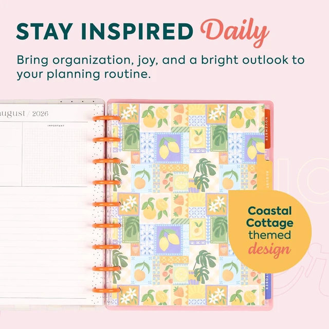 Alt view image 4 of 6 - Happy Planner Disc-Bound Planner July 2026June 2027, Classic Size Includes 3 extra months and 2 sticker sheets, 7" x 9.25", Horizontal Layout, Coastal Cottage theme