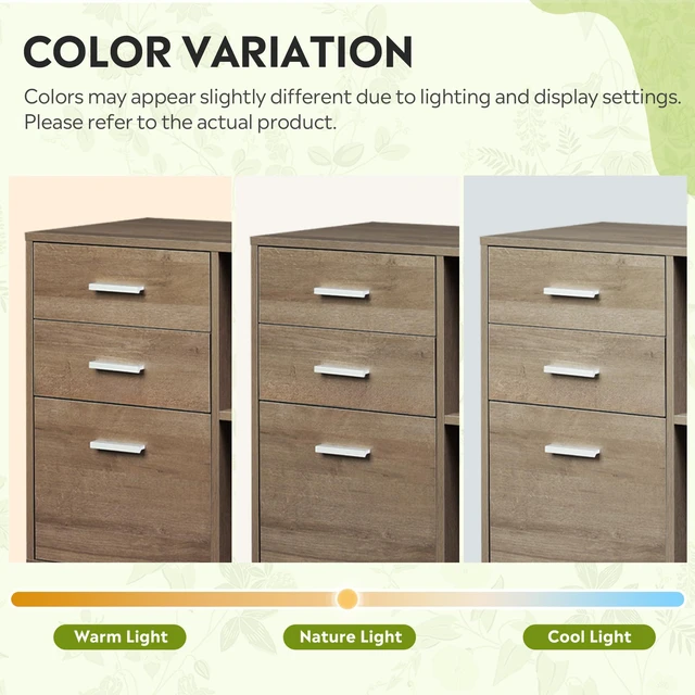 Alt view image 4 of 7 - Wood File Cabinet, 3 Drawer Lateral Filing Cabinet, Gray Oak Mobile Office Cabinet, Printer Stand, Open Storage Shelves, Letter & A4 Compatible, Home Office