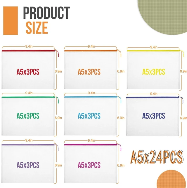 Alt view image 2 of 6 - 24pcs Mesh Zipper Pouch File Bags Puzzle Storage Bags, A5 Size 9.4 x 6.9 Inches Large Reusable Zipper Pouches for Organizing Classroom Board Game Organization