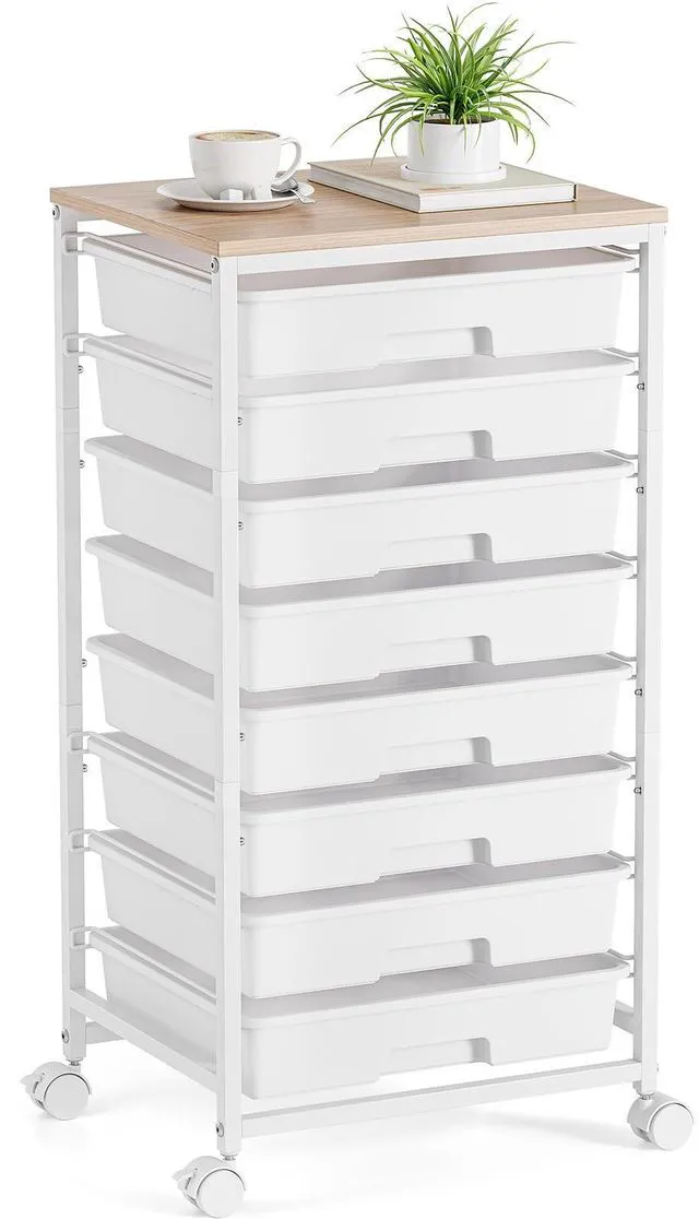 Main image of Rolling Storage Cart with 8 Drawers,White Utility Cart on Wheels with Wooden Tabletop,Teacher Organization for Classroom, Art Cart for Office,Bedroom,Craft Room