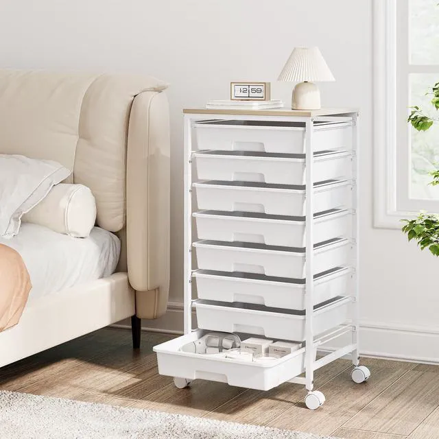 Alt view image 2 of 7 - Rolling Storage Cart with 8 Drawers,White Utility Cart on Wheels with Wooden Tabletop,Teacher Organization for Classroom, Art Cart for Office,Bedroom,Craft Room
