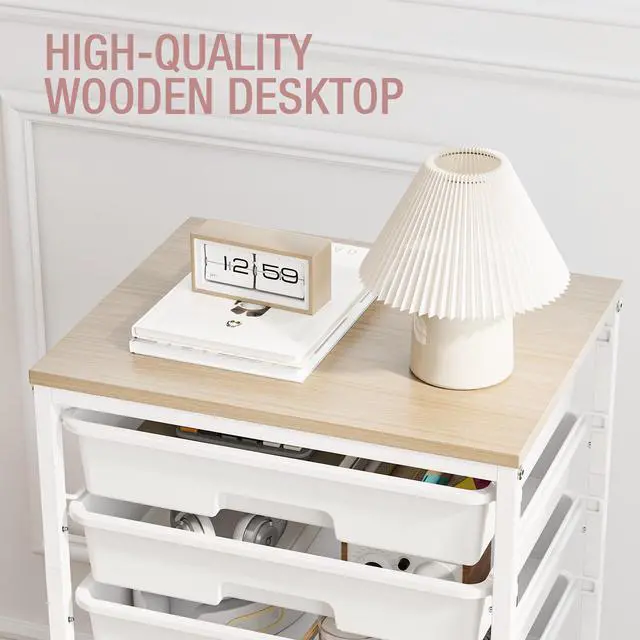 Alt view image 6 of 7 - Rolling Storage Cart with 8 Drawers,White Utility Cart on Wheels with Wooden Tabletop,Teacher Organization for Classroom, Art Cart for Office,Bedroom,Craft Room