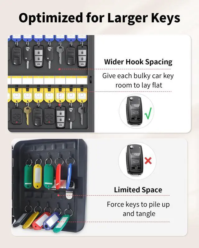 Alt view image 4 of 7 - 48 Keys Key Lock Box, Wall Mount Key Box, Car Key Organizer with Writable Key Racks and Tags, Security Key Cabinet, Car Key Holder Storage Box for Office, Hotel & Company