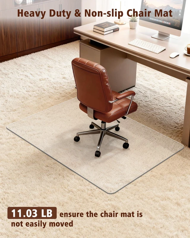 Alt view image 3 of 7 - Hard Frosted Office Chair Mat for High Pile Carpet & Hardwood Floor 35.4" x 47.2" Anti-Slip Computer Rolling Chair Mat, Heavy Duty Chair Pad Under Desk Carpeted Floor Protector, 1 PCS