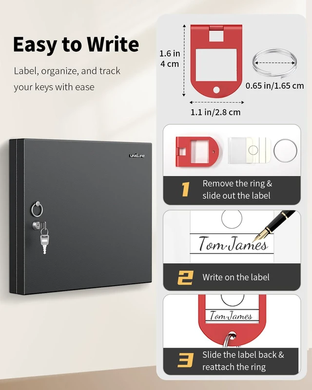 Alt view image 6 of 7 - 48 Keys Key Lock Box, Wall Mount Key Box, Car Key Organizer with Writable Key Racks and Tags, Security Key Cabinet, Car Key Holder Storage Box for Office, Hotel & Company