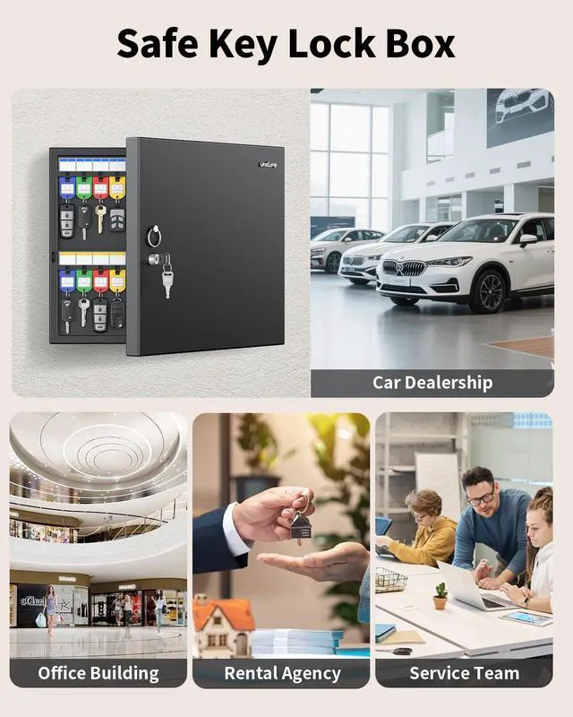 Alt view image 7 of 7 - 48 Keys Key Lock Box, Wall Mount Key Box, Car Key Organizer with Writable Key Racks and Tags, Security Key Cabinet, Car Key Holder Storage Box for Office, Hotel & Company