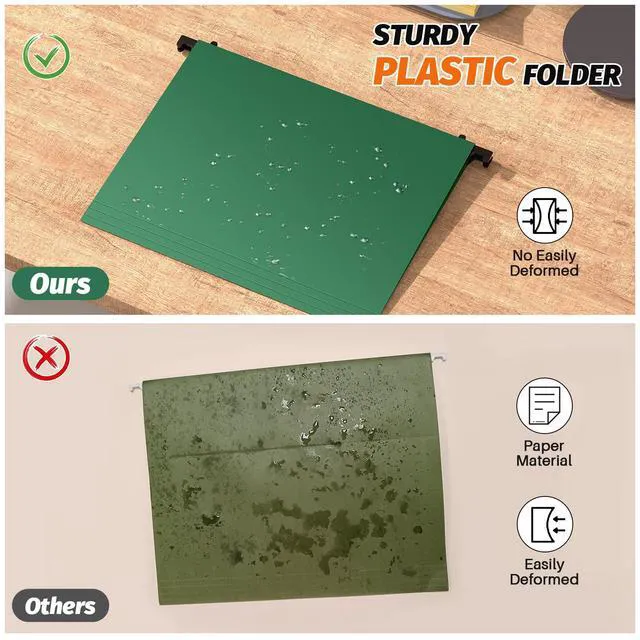 Alt view image 2 of 7 - Plastic Hanging File Folders,Letter Size, 12 Pack, Green Reinforced Hang Folders, Standard File Folders for Filing Cabinet, Plastic Hanging Folders, 1/5-Cut Tabs, for Home & Office