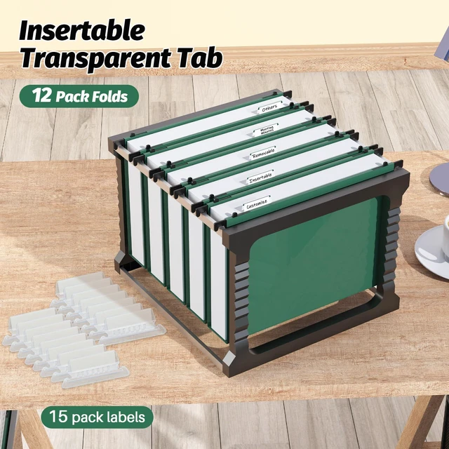 Alt view image 6 of 7 - Plastic Hanging File Folders,Letter Size, 12 Pack, Green Reinforced Hang Folders, Standard File Folders for Filing Cabinet, Plastic Hanging Folders, 1/5-Cut Tabs, for Home & Office