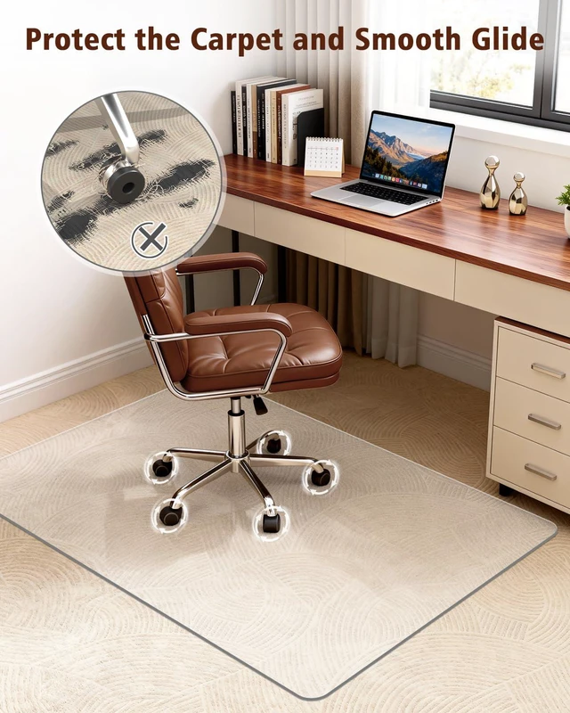 Alt view image 7 of 7 - Hard Frosted Office Chair Mat for High Pile Carpet & Hardwood Floor 35.4" x 47.2" Anti-Slip Computer Rolling Chair Mat, Heavy Duty Chair Pad Under Desk Carpeted Floor Protector, 1 PCS