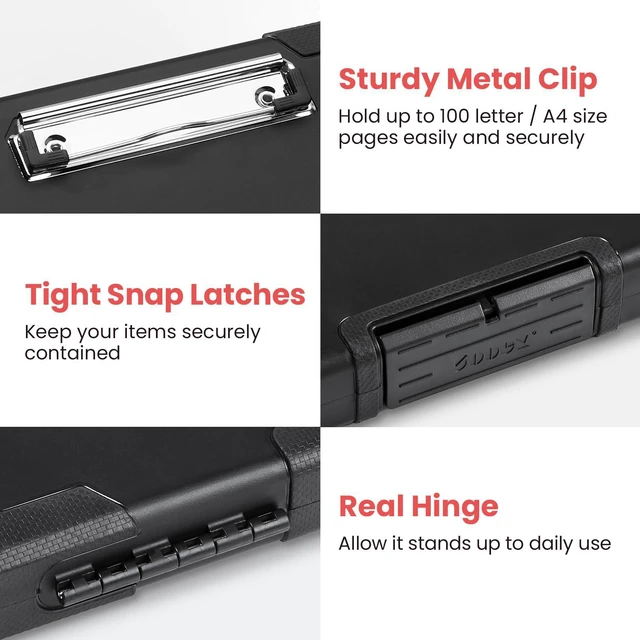 Alt view image 5 of 7 - Toughest Clipboard with Storage, Internal Pen Pouch Included, Letter/ A4 Size, Shockproof Heavy Duty Plastic Clip Boards 8.5x11, High Capacity Clipboards Box Case for Contractor Trucker Driver