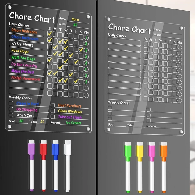 Main image of Acrylic Chore Chart Clear Dry Erase Checklist Chore Boars for Family Chores Checklist Reward Chart Responsibility Chart, 12x9'', 2 Boards