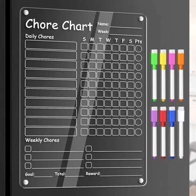 Alt view image 2 of 7 - Acrylic Chore Chart Clear Dry Erase Checklist Chore Boars for Family Chores Checklist Reward Chart Responsibility Chart, 12x9'', 1 Pack