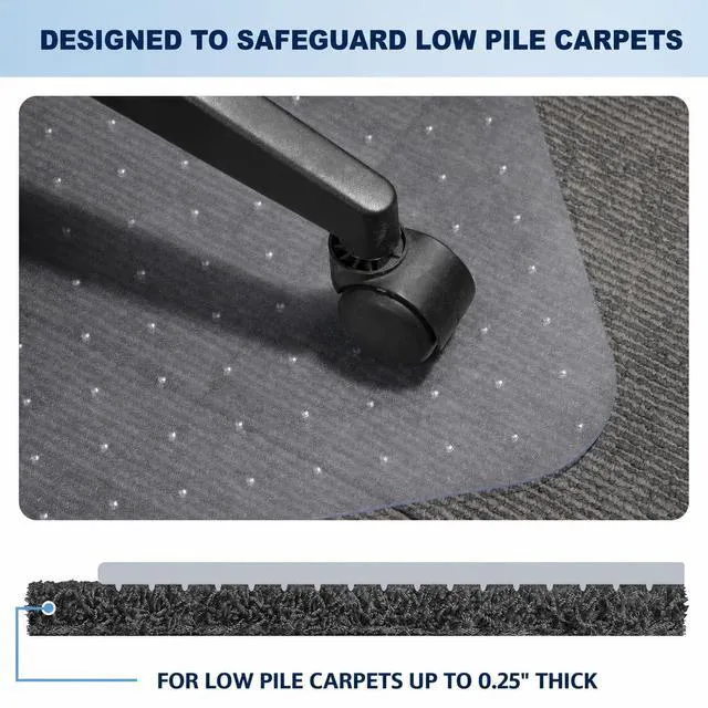 Alt view image 4 of 7 - Chair Mat for Carpet- Low Pile (1/4" Thick) Carpet Protector for Office Gaming Computer Desk Chair. Heavy Duty Desk Chair Mat for Carpeted Floors, Semi Transparent (with Lip)