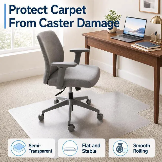 Alt view image 3 of 7 - Chair Mat for Carpet- Low Pile (1/4" Thick) Carpet Protector for Office Gaming Computer Desk Chair. Heavy Duty Desk Chair Mat for Carpeted Floors, Semi Transparent (with Lip)