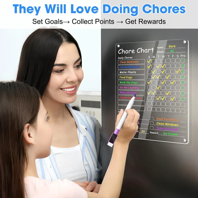 Alt view image 3 of 7 - Acrylic Chore Chart Clear Dry Erase Checklist Chore Boars for Family Chores Checklist Reward Chart Responsibility Chart, 12x9'', 1 Pack