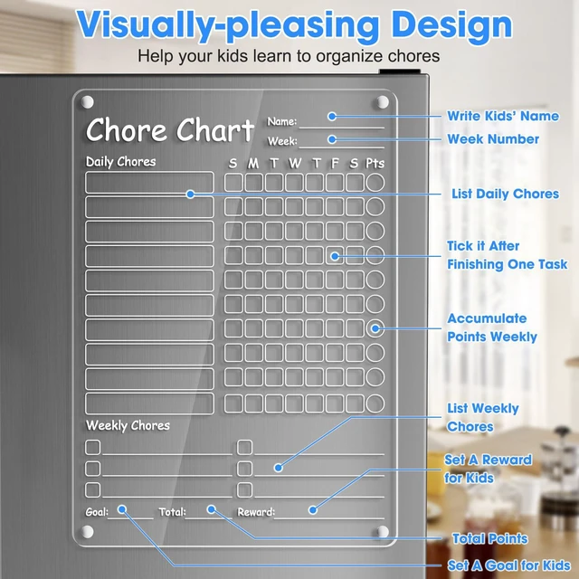 Alt view image 5 of 7 - Acrylic Chore Chart Clear Dry Erase Checklist Chore Boars for Family Chores Checklist Reward Chart Responsibility Chart, 12x9'', 1 Pack