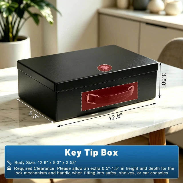 Alt view image 4 of 7 - Fireproof Document Box with Key Lock, Small Lock Boxes for Personal Items, Fire and Water Resistance, Fireproof Safe Box for Documents, Jewelry, Passport, Cash, 12.6'' x 8.3'' x 3.58'' Black