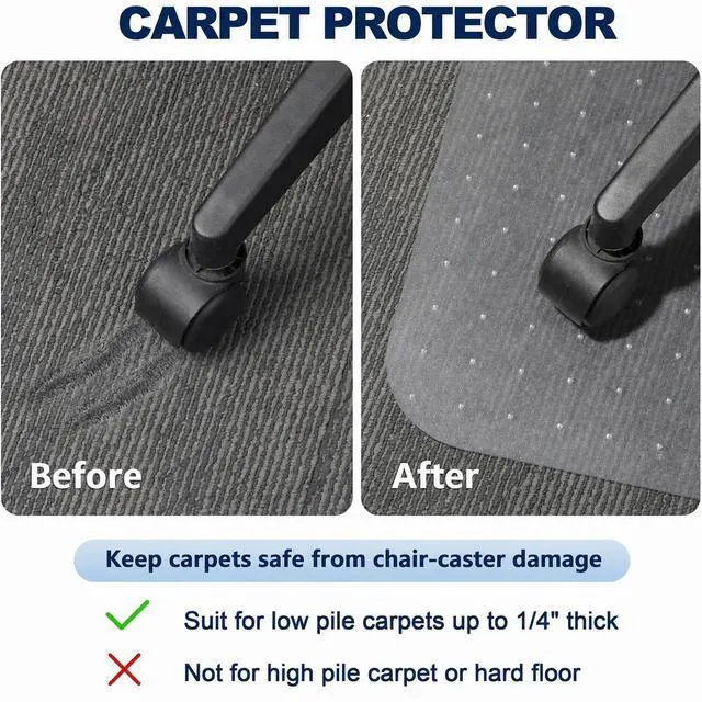 Alt view image 5 of 7 - Chair Mat for Carpet- Low Pile (1/4" Thick) Carpet Protector for Office Gaming Computer Desk Chair. Heavy Duty Desk Chair Mat for Carpeted Floors, Semi Transparent (with Lip)